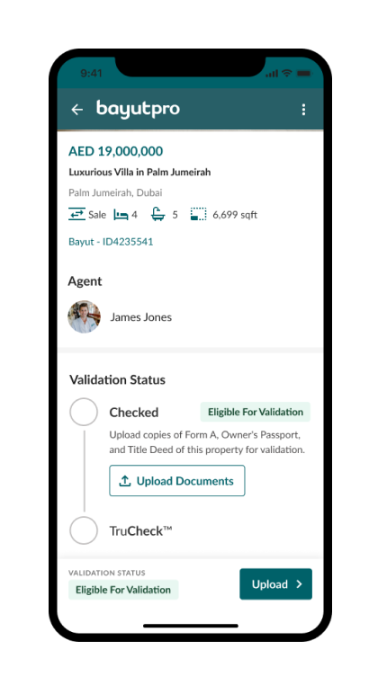 Image of screen showing a property that is eligible for checked validation on BayutPro