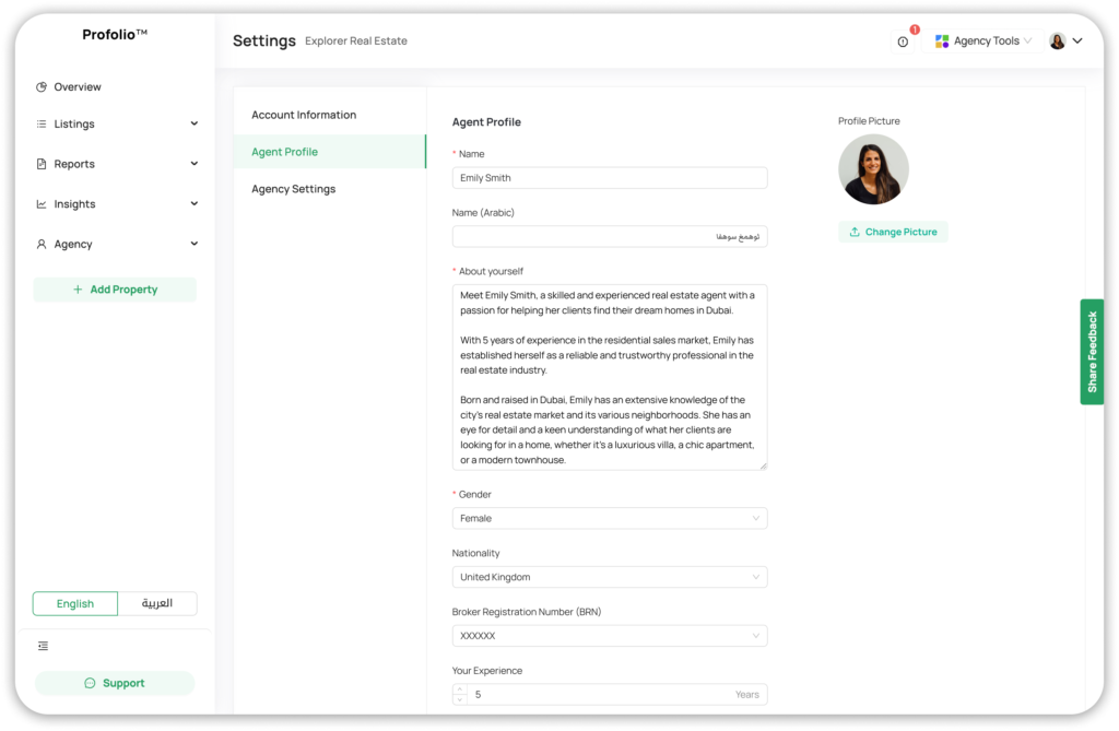 Agent Profile on Profolio